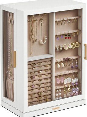 Spacious 360° Rotating Jewelry Organizer with 9 Drawers & Glass Window